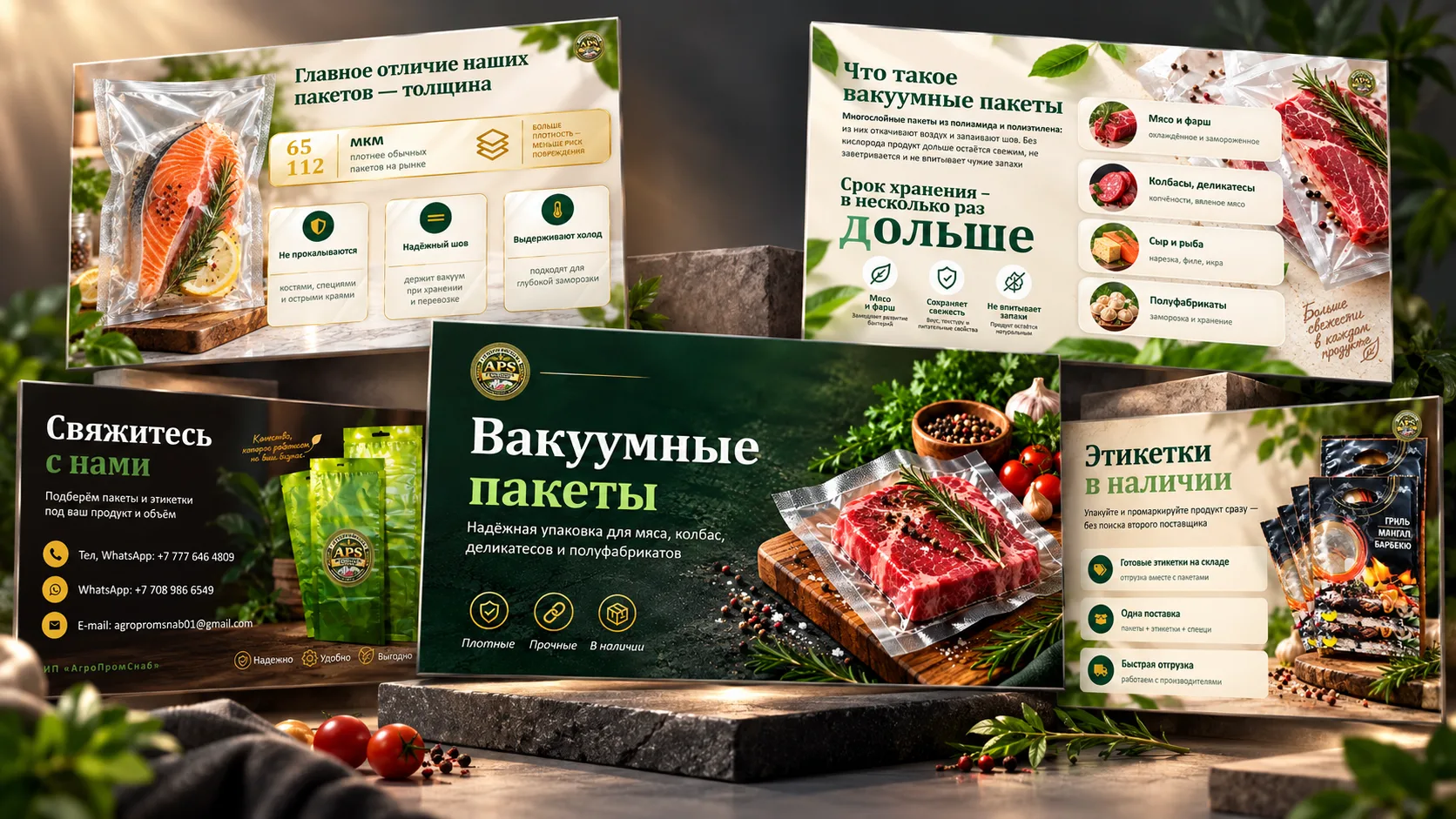 Презентация вакуумных пакетов и этикеток — работа графического дизайнера Надежды Мокан